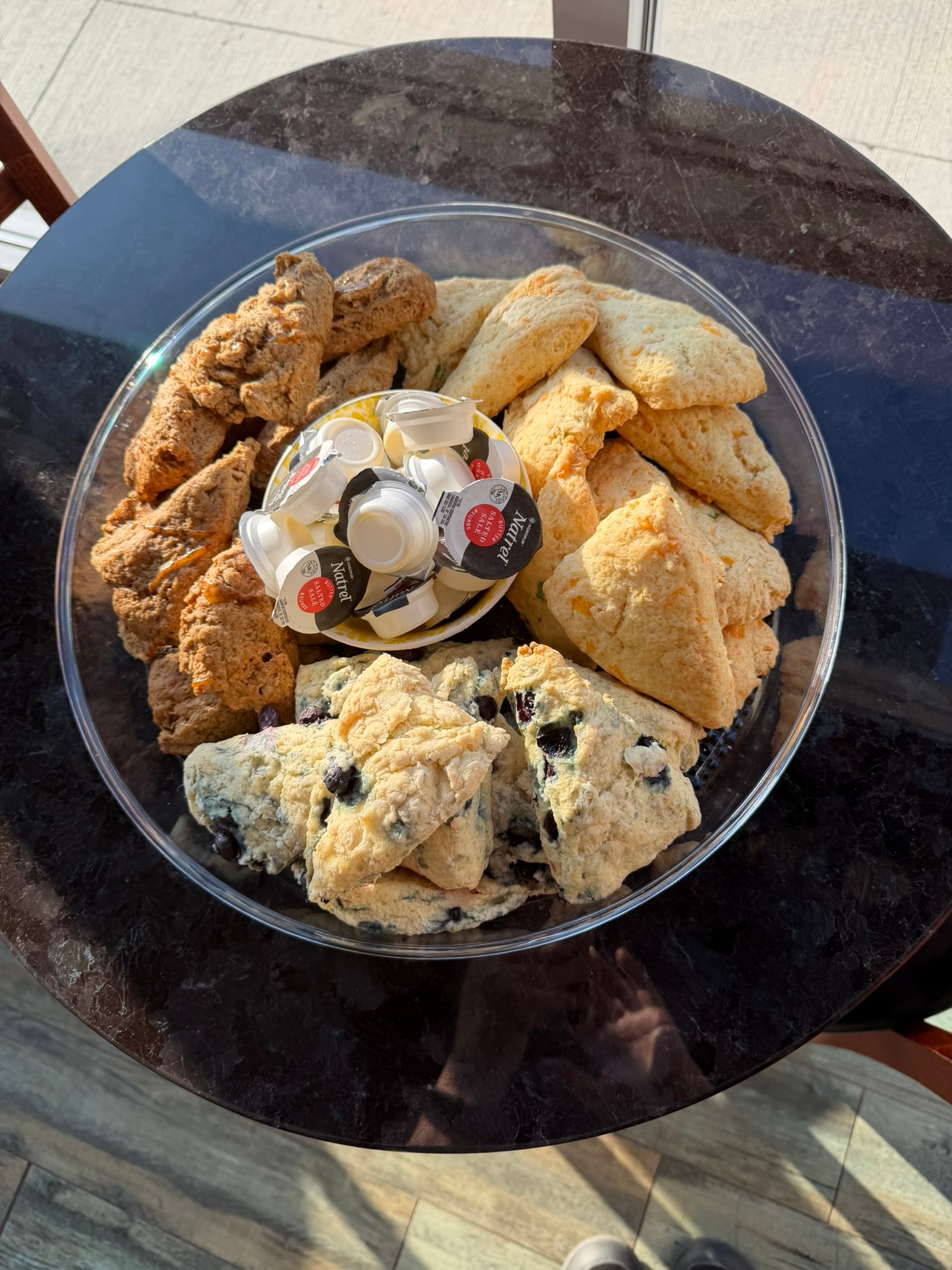 Assorted scones and baked goods platter