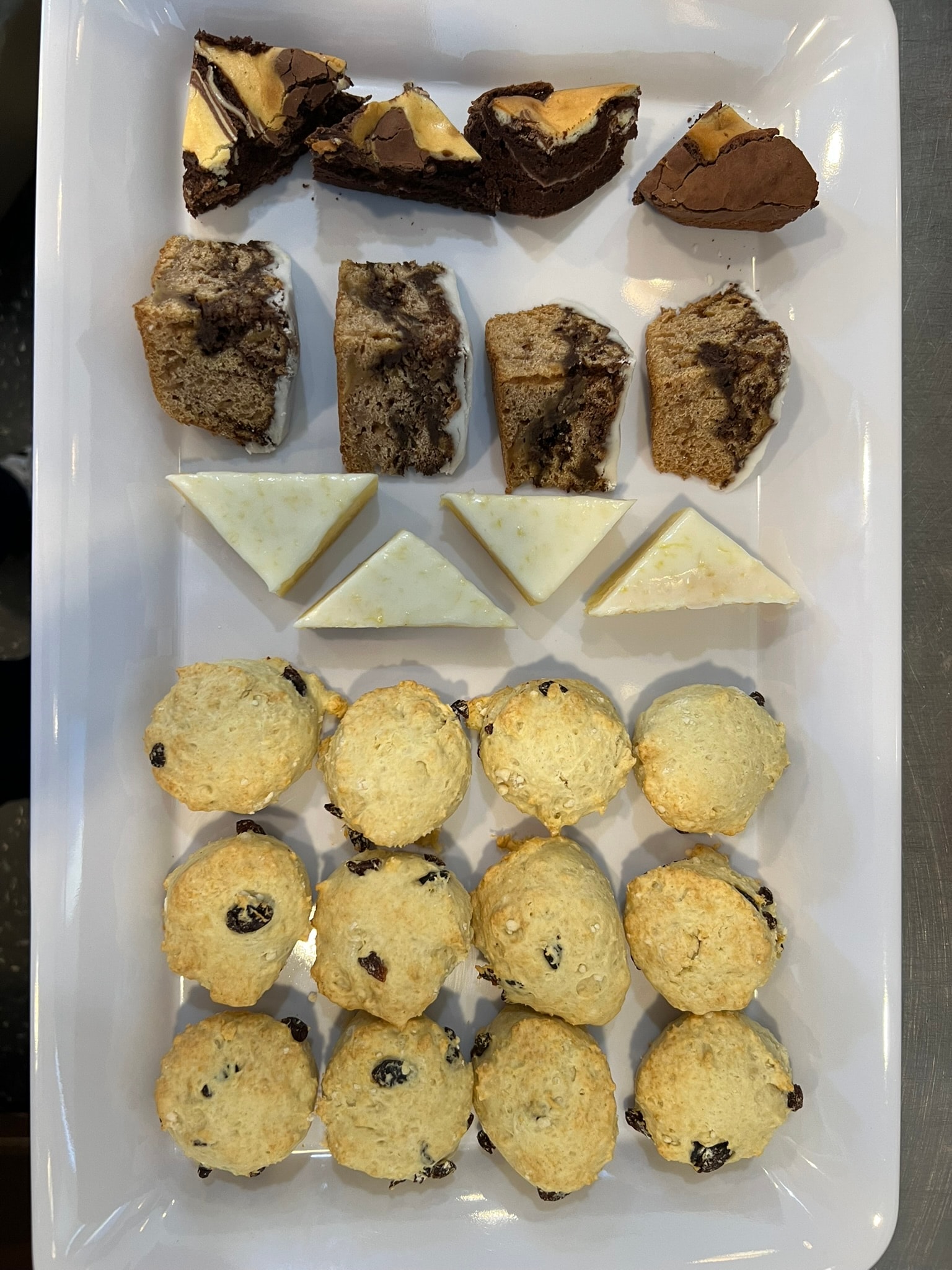Brownies, loaf slices, and mini scones tray